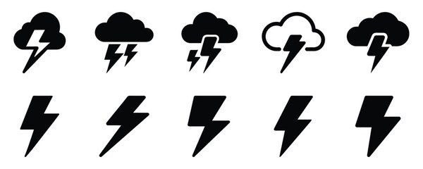 Wall Mural - Collection of Thunderstorm and Lightning Bolt Icons - Weather Symbols