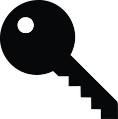 Wall Mural - Simple black vector icon of a key with a round head and notched blade