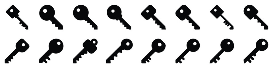 Wall Mural - Collection of Various Key Silhouettes - Black Vector Icons Set