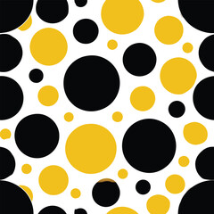 Wall Mural - modern seamless polka dot pattern with black and yellow circles on white background - vector illustr