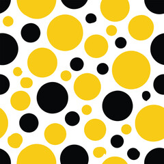 Wall Mural - seamless pattern with yellow and black circles on white background - vector illustration