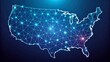© Mickey - Abstract US map with network mesh pattern - A stylized representation of the US map in a network mesh design, highlighting technology or data connectivity across the nation