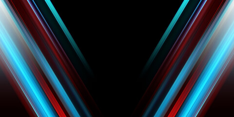 Wall Mural - Modern black, red and blue futuristic abstract geometric background. Illustration black wide banner with red and blue diagonal lines