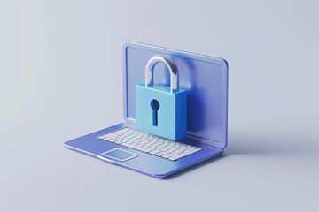 Computer Lock Screen. 3D Isolated Laptop Padlock in Blue with Password Unlock Concept