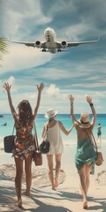 Wall Mural - Friends enjoy sunny beach days together, basking in the warmth of summer, laughter, and friendship