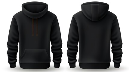 Wall Mural - Black hoodie sweatshirt front and back template vector illustration 
