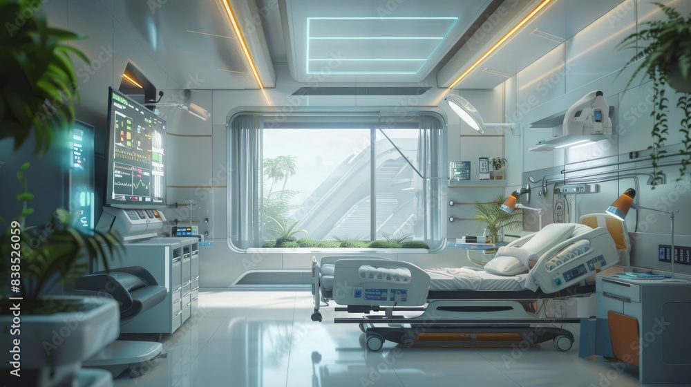 Modern hospital room featuring AI technology demonstrates the future of ...