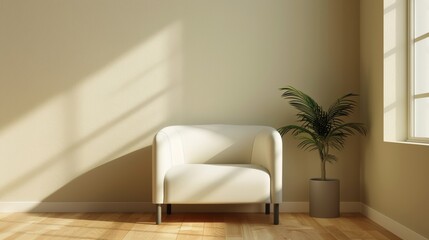 Wall Mural - A chair in a room with white walls and potted plant, AI