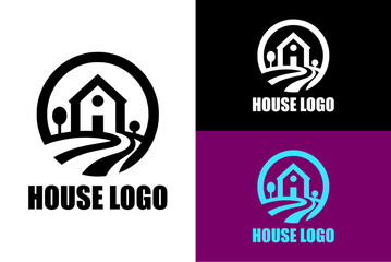 minimalist home tree road farm vector house logo real estate property rental construction design