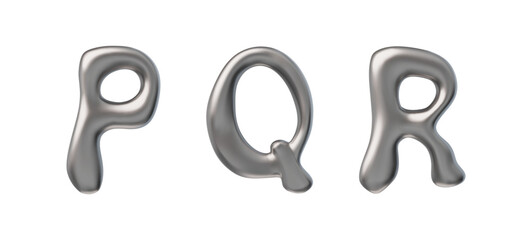 Vector set shiny 3D letters P,Q,R, made in the style of liquid metal