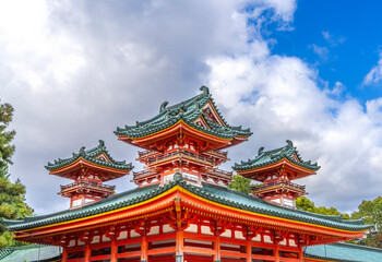 Wall Mural - Colorful Red Blue Dragon Tower Heian Shinto Shrine Kyoto Japan