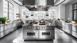© familymedia - Modern stainless steel commercial kitchen with sleek design and professional culinary equipment ready for gourmet cooking