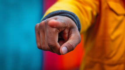 Canvas Print - A close up of a person pointing at something with their finger, AI