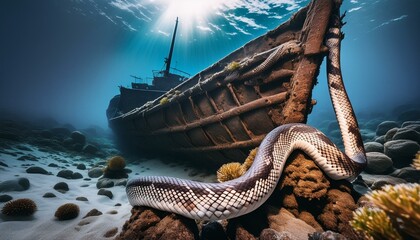 Wall Mural - ship wreck in the sea