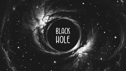 Leinwandbilder - Massive Black Hole in deep space spiral galaxy in circle shape for banner, poster or book cover. Universe and wormhole. Stippling style. Dotwork. Pointillism. Shading using dots. Vector illustration