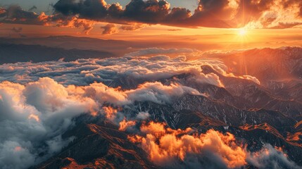 Los Angeles Mountains Sunset 2024. Scenic Top View of Cloudy Mountain Landscape
