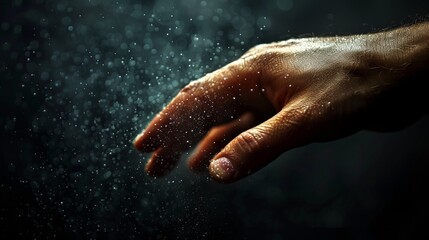 Poster - A hand is touching a water droplet on the ground, AI