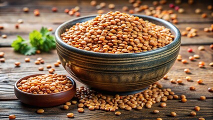 Wall Mural - Ceramic bowl filled with dry lentils, food, cooking, ingredient, organic, kitchen, healthy, vegetarian, nourishing, pantry, rustic, natural, diet, protein, fiber, bowl, ceramic, household