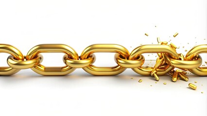 Wall Mural - Gold chain breaking horizontally in white background , gold, chain, breaking, fracture, shattered, isolated, fragile, valuable, wealth, concept, rendering, jewelry, precious, expensive
