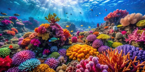 Vibrant undersea landscape with colorful corals, underwater, coral reef, marine life, ocean, underwater plants, aquatic, colorful, vibrant, marine ecosystem, saltwater, beauty, nature