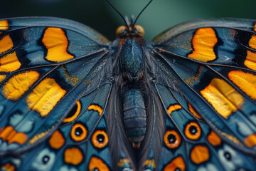 Sticker - Intricate details of a butterfly's wing showcasing its vibrant colors. Concept of natural beauty and biological diversity. Generative Ai.