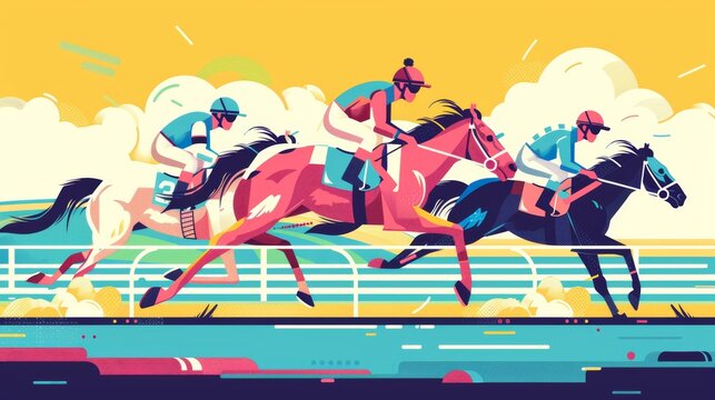 Jockeys sprinting on horses