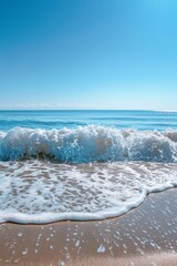 Poster - A person riding a surfboard on the beach next to waves, AI