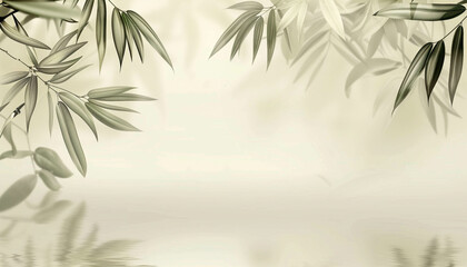 Wall Mural - Light beige background with plants' shadow reflecting and copy space