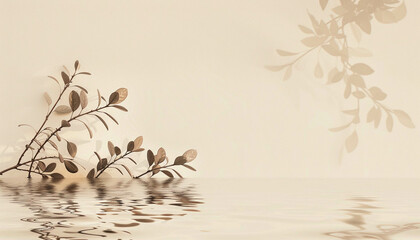 Wall Mural - Light beige background with plants' shadow reflecting and copy space