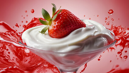 Wall Mural - Delicious  natural  yogurt with strawberries  