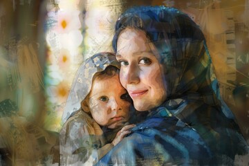 Sticker - Mary and Baby Jesus Church Portrait: Digital Painting Artwork