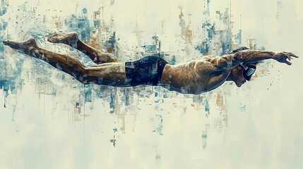 Wall Mural - A swimmer dives in a watercolor style. Generated by AI.