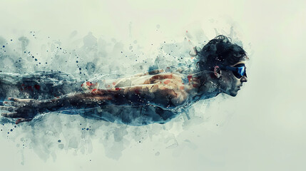 Wall Mural - A watercolor painting of a swimmer doing freestyle stroke. Generated by AI.
