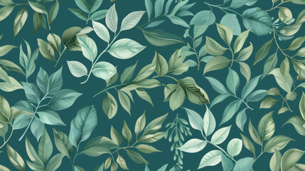 Wall Mural - Tile green foliage pattern. Botanical design for wallpaper, fabric, digital backgrounds.