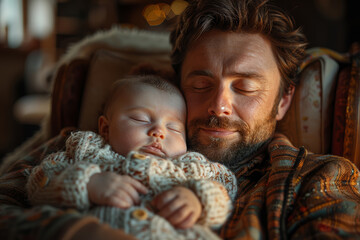 Canvas Print - A parent gently rocking their baby to sleep in a rocking chair. Concept of soothing routines and bedtime rituals. Generative Ai.