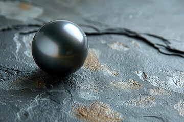 Canvas Print - Black pearl on a pastel silver background. Concept of mystery and uniqueness. Generative Ai.