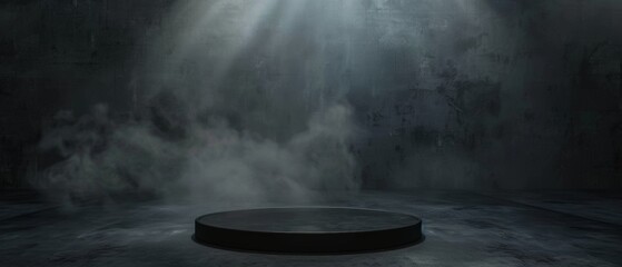 Wall Mural - a spotlight shines down on a dark, smoky stage. podium black dark smoke background product platform 