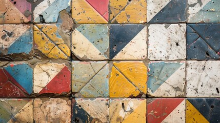 Wall Mural - a highlydetailed shot of a multicolored tile with a geometric pattern revealing the small imperfecti