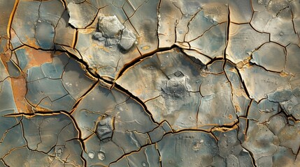 Wall Mural - Intricate patterns of cracks create a unique and distinct texture resembling a dried riverbed