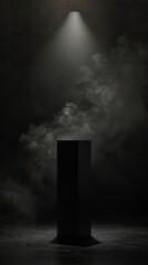 Wall Mural - a spotlight shines down on a dark, smoky stage. podium black dark smoke background product platform 