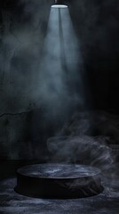 Wall Mural - a spotlight shines down on a dark, smoky stage. podium black dark smoke background product platform 