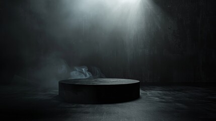 Wall Mural - a spotlight shines down on a dark, smoky stage. podium black dark smoke background product platform 
