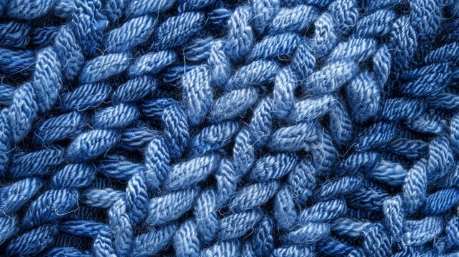 Soft chenille threads in shades of blue intertwine to create a delicate and cozy closeup texture