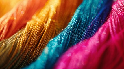 A macro view of fabric threads showcasing a discreet diffuse glow against a vivid rich background color