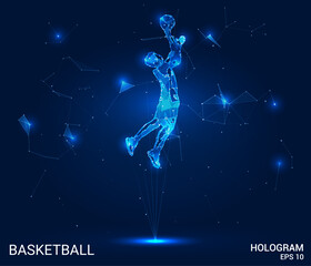 Wall Mural - a hologram of basketball. a basketball player made of polygons, triangles of dots and lines. basketb