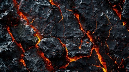 Wall Mural - A closeup of a rock face slowly being consumed by creeping lava creating a stark contrast between the cool rough surface and the searing hot molten flow