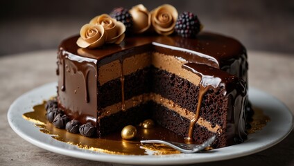 Wall Mural - chocolate cake on a plate