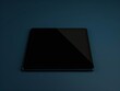 © imlane - mockup, ipad 2023, black screen, laying on blue matt surface, hyperrealistic, dramatic lighting, dark blue background