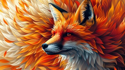 Sticker - Minimalist illustration of a fox's fur, with its rich, reddish-brown hues and soft, fluffy texture rendered in a sleek, abstract style. Flat color illustration, shiny, Minimal and Simple,