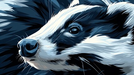 Wall Mural - Abstract illustration of a badger's fur, emphasizing its distinctive black and white stripe pattern in a clean, modern style. Flat color illustration, shiny, Minimal and Simple,